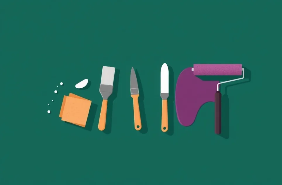 Outils de peinture disposés dans l'ordre des étapes du chantier