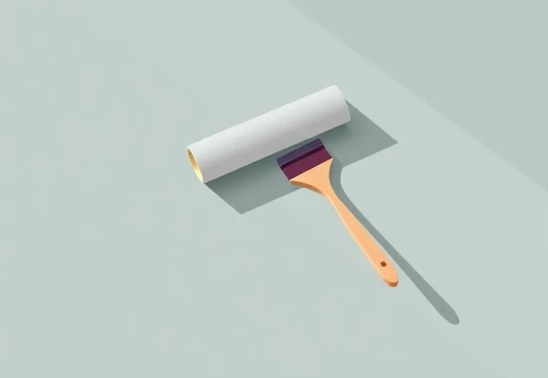 Pose de papier peint, rouleau et brosse à maroufler